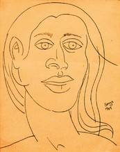 Untitled (Female portrait in blue ink) - 1949