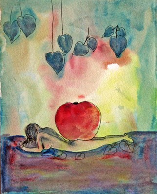 Untitled (Large red apple on female's back)